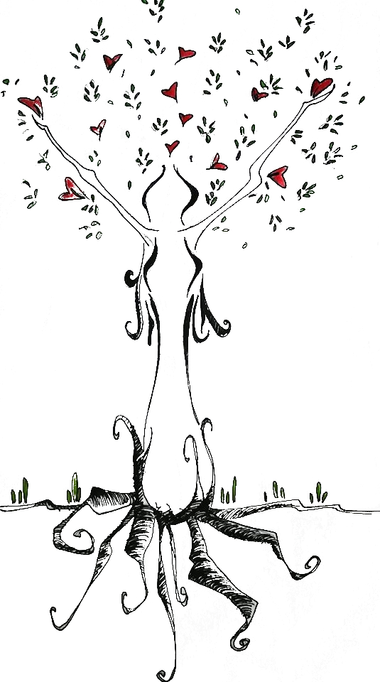 Disegno di un albero con forma femminile